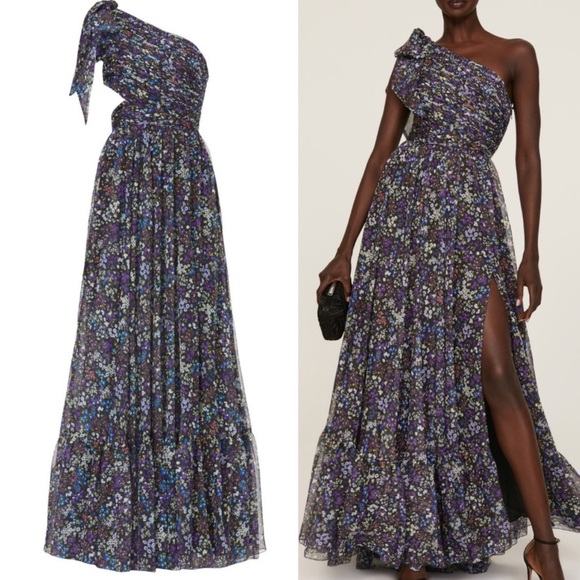 Mac Duggal Dresses & Skirts - Ieena for Mac Duggal One Shoulder Floral Gown Maxi Dress Purple Chiffon Size 14